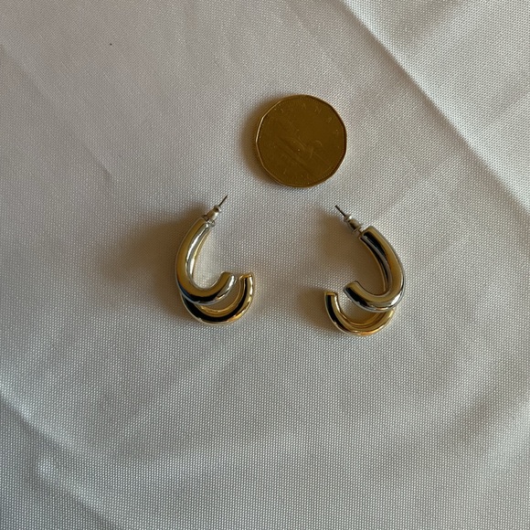 Chunky U-link Gold and Silver Hoop Earrings - Picture 3 of 3